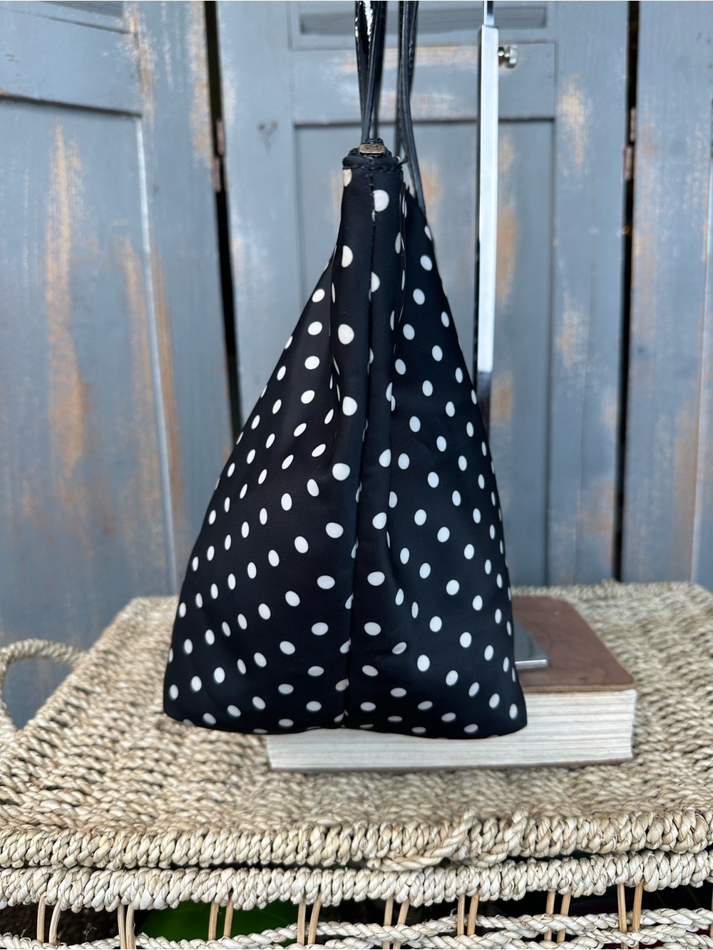 Kate Spade Sophie Polka Dot Nylon Patent Tote Black White - Picture 3 of 16